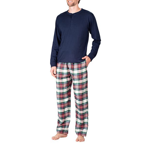 Mens Winter Pyjamas Sets Ultra Soft Henley Long Sleeve Top & Flannel Checked Bottoms Fleece Pyjamas for Men Loungewear PJs Sleepwear
