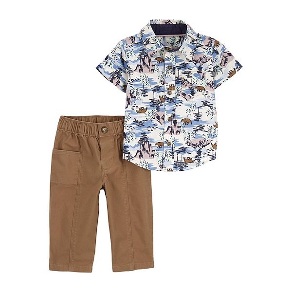Baby Boy Carter's Bear ButtonFront Shirt & Canvas Pants Set