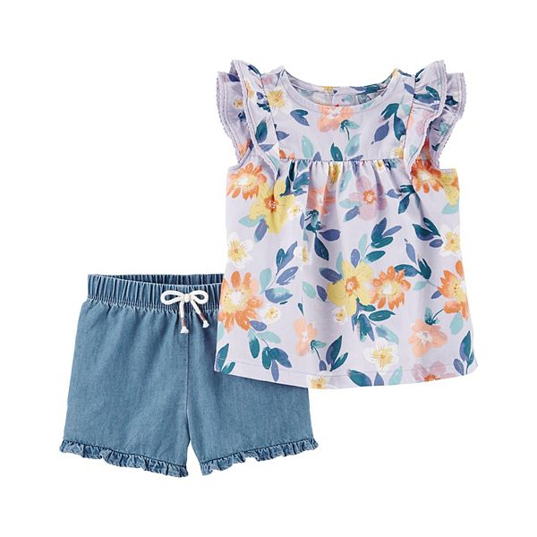 Baby Girl Carter s Floral Top Chambray Shorts Set