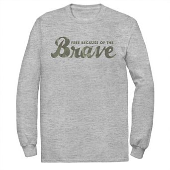 Men's Veterans Day "Free Because Of The Brave" Camouflage Text Tee