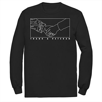 Men's Veterans Day Thank A Veteran Line Art Hand Shake Tee