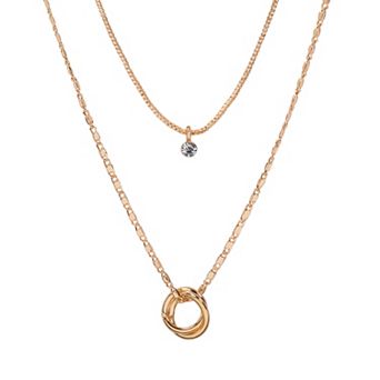 LC Lauren Conrad Gold Tone Cubic Zirconia Circle Pendant Layered Necklace