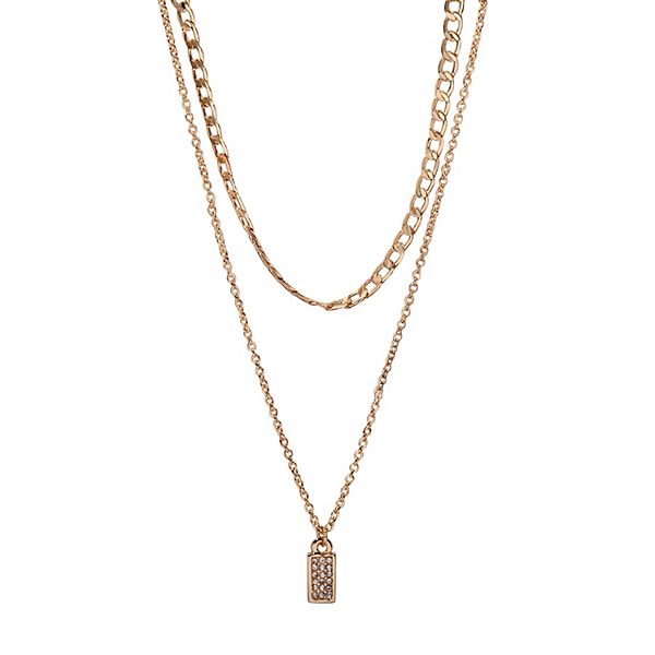 LC Lauren Conrad Gold Tone Cubic Zirconia Mini Dog Tag Layered Necklace