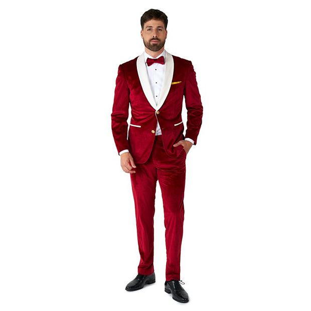 Men Velvet 3 Piece Suit Tuxedo Velvet Suit Red Winter Suit Sainly– SAINLY