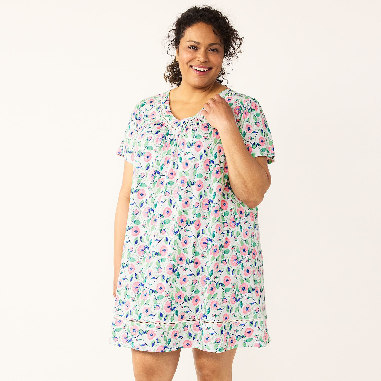 Camicia Da Notte Croft & Barrow Blu Floreale Senza Maniche In Misto Cotone – Nuova Con Etichette
