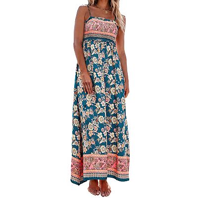 chinese dress ladies CUPSHE Women's Halter Neck Beach Dress Sleeveless Elastic Waist Side High  Slit Ornate Maxi Casual Summer Dresses, Blue White XS at Amazon Women's  Clothing store main image 1