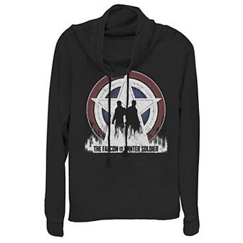 Juniors' Marvel The Falcon And The Winter Soldier Silhouettes Logo Cowlneck Graphic Lightweight Long Sleeve
