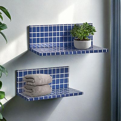 American Art Décor 2-pc. Blue Retro Wavey Tile Floating Wall