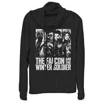 Juniors' Marvel Falcon And The Winter Soldier Group Shot Panels Cowlneck Graphic Lightweight Long Sleeve