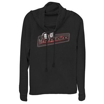 Juniors' Marvel WandaVision Wanda & Vision Face Cowlneck Graphic Lightweight Long Sleeve