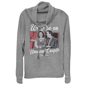 Juniors' Marvel Valentine's Day WandaVision Unusual Couple Cowlneck Graphic Lightweight Long Sleeve