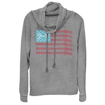 Juniors Fender Guitar American Flag Cowlneck Graphic Lightweight Long Sleeve
