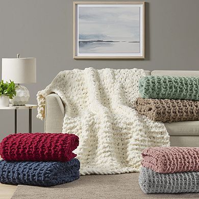 Madison Park Chenille Handmade Chunky Knit Throw