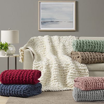 Madison Park Chenille Handmade Chunky Knit Throw Blanket