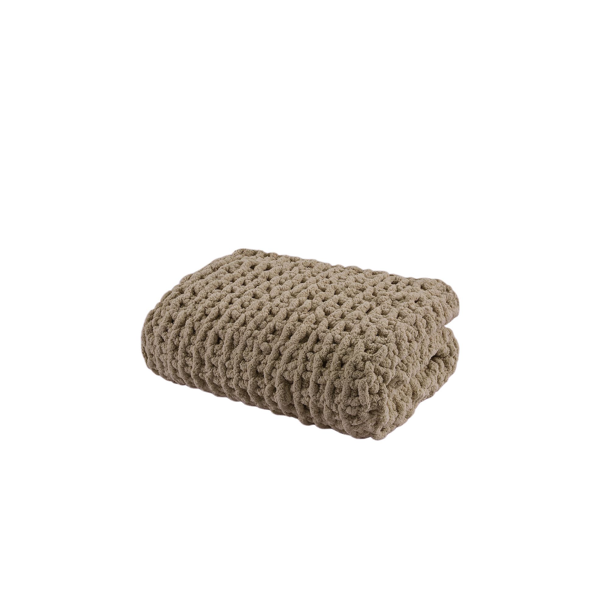 Madison Park Chenille Handmade Chunky Knit Throw Blanket, Brown