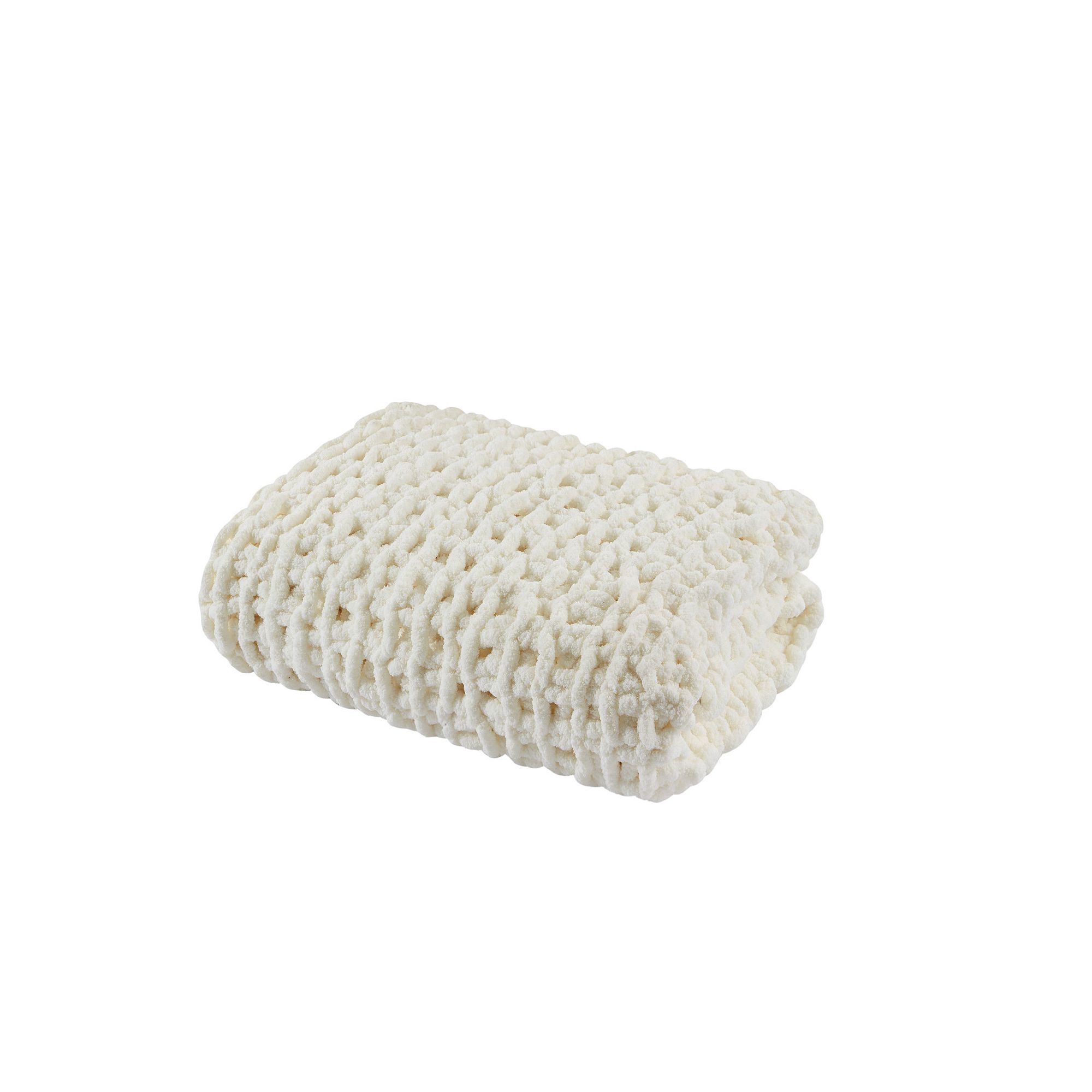 Madison Park Chenille Handmade Chunky Knit Throw Blanket, Ivory