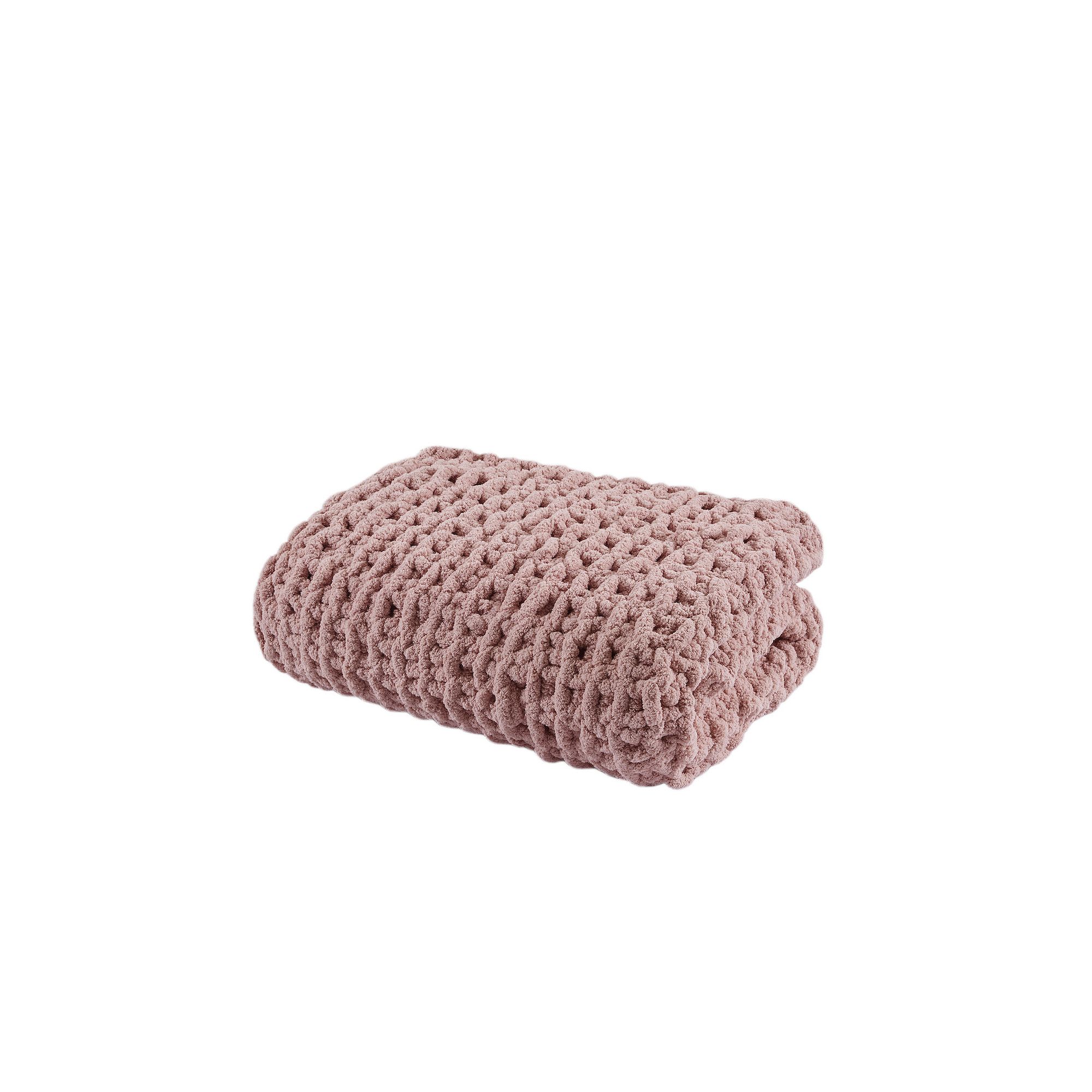 Madison Park Chenille Handmade Chunky Knit Throw Blanket, Pink