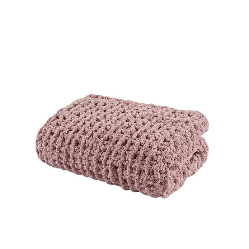 Madison Park Chenille Handmade Chunky Knit Throw, Pink