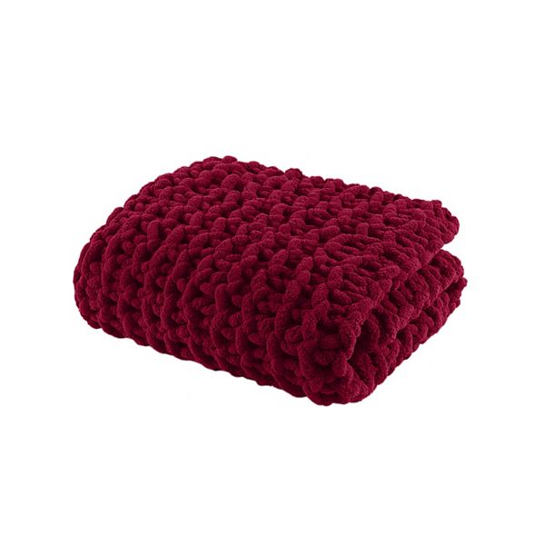 50&#34;x60&#34; Chenille Chunky Knit Throw Blanket Red - Madison Park: Cozy Polyester, Year-Round Comfort, OEKO-TEX Certified