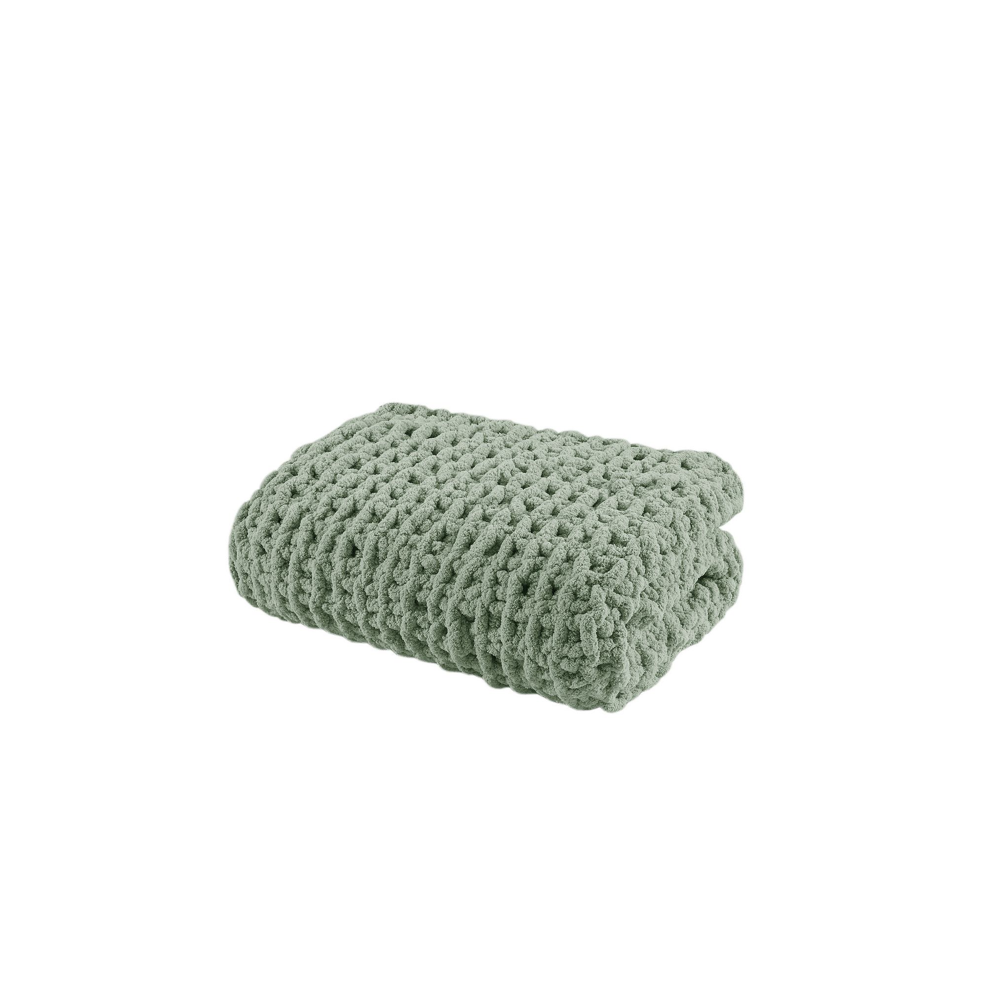 Madison Park Chenille Handmade Chunky Knit Throw Blanket, Sage Green
