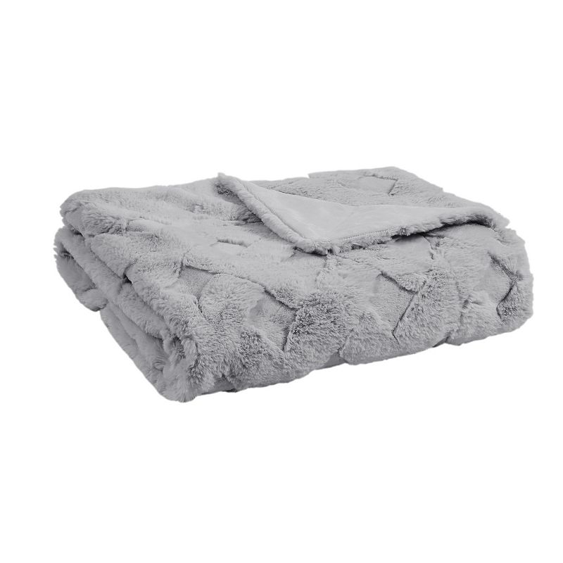 Madison Park Claire Luxury Basketweave Faux Fur Throw Blanket, Grey