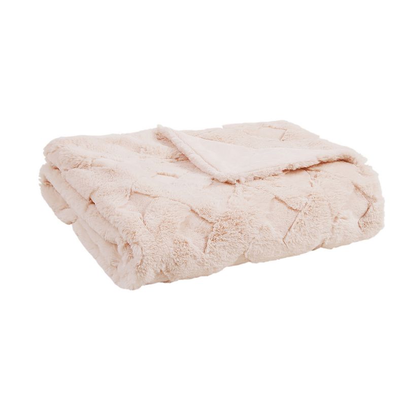 Madison Park Claire Luxury Basketweave Faux Fur Throw Blanket, Pink