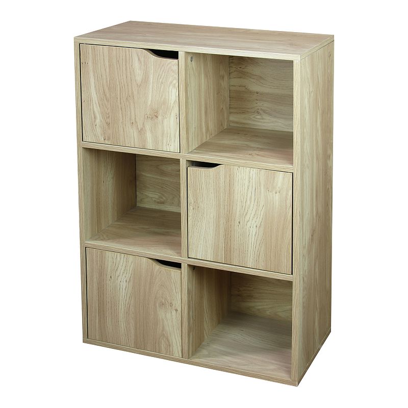 Home Basics 6 Cube Wood Storage Shelf with Doors, Natural