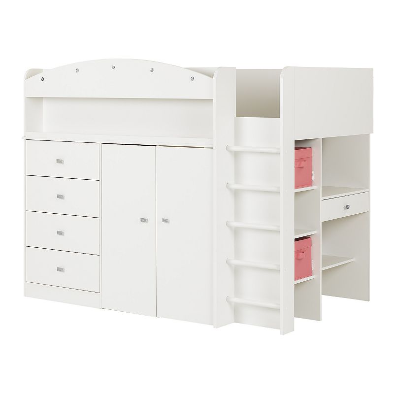 South Shore Tiara Twin Loft Bed with Desk, White