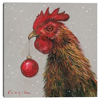 Masterpiece Rooster with Red Christmas Ball Wall Decor