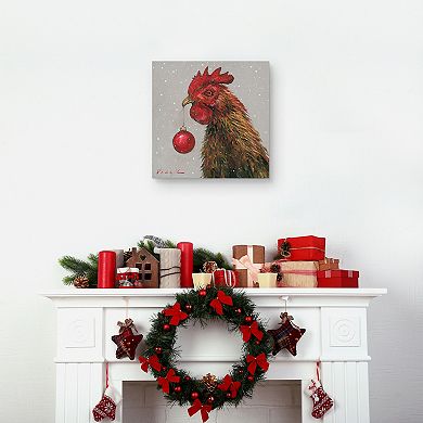 Master Piece Rooster with Red Christmas Ball Wall Decor
