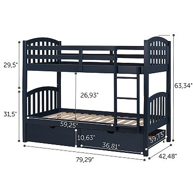 South Shore Ulysses Twin Bunk Bed & Rolling Drawers Set