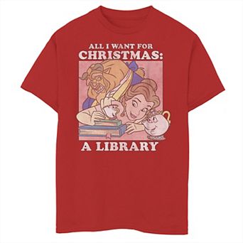 Disney's Beauty And The Beast Boys 8-20 Christmas Poster Graphic Tee