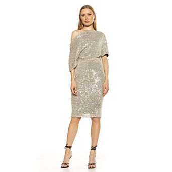 Women's ALEXIA ADMOR Olivia Sequin Draped One-Shoulder Sheath Dress