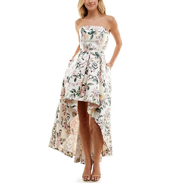 Juniors' Speechless Floral Strapless High-Low Fit & Flare Dress