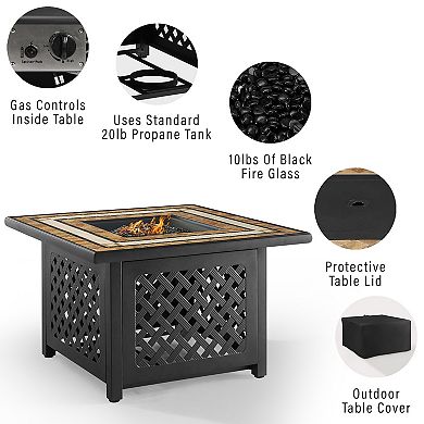 Crosley Bradenton Wicker Patio Loveseat, Arm Chair, End Table & Fire Pit 5-piece Set