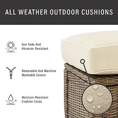 Crosley Bradenton Wicker Patio Loveseat, Arm Chair, End Table & Fire Pit 5-piece Set