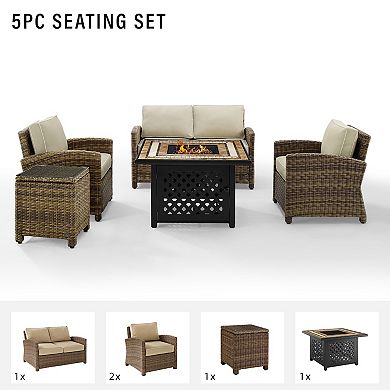 Crosley Bradenton Wicker Patio Loveseat, Arm Chair, End Table & Fire Pit 5-piece Set