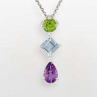 Stella Grace Sterling Silver Amethyst, Peridot and Blue Topaz Pendant