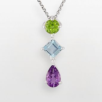 Stella Grace Sterling Silver Amethyst, Peridot and Blue Topaz Pendant