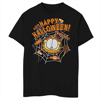 Boys 8-20 Garfield Happy Halloween Candy Web Portrait Graphic Tee