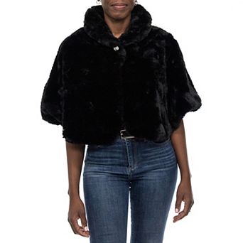 Women's Nina Leonard Faux-Fur Oversize Collar Snap Capelet