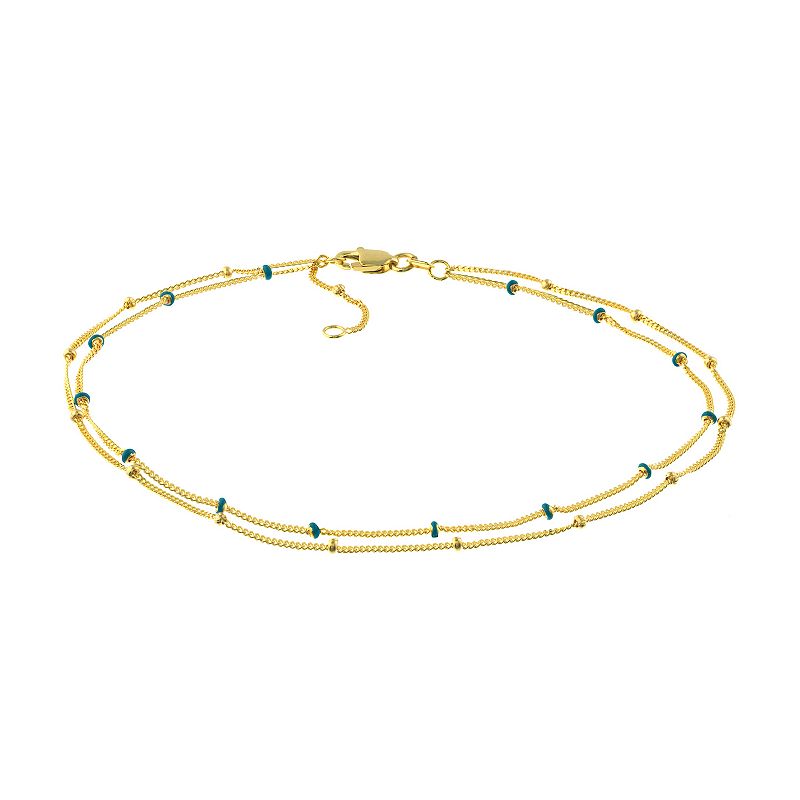 Color Romance 14k Gold Turquoise Blue Enamel Saturn Chain Anklet, Womens,