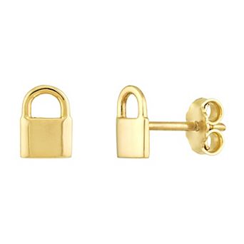 14k Gold Padlock Stud Earrings