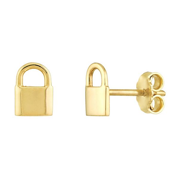 14k Gold Padlock Stud Earrings
