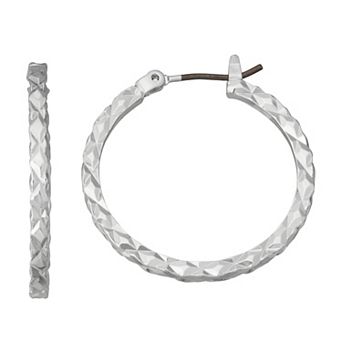 Napier Silver Tone Small Textured Hoop Earrings