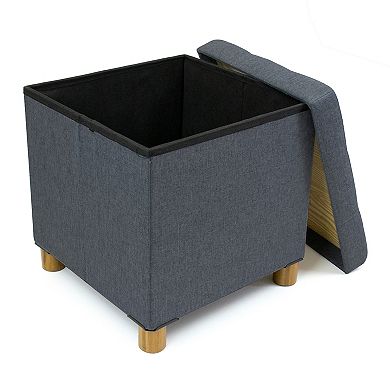 Humble Crew Collapsible Cube Storage Ottoman Foot Stool with Tray
