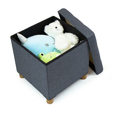 Humble Crew Collapsible Cube Storage Ottoman Foot Stool with Tray