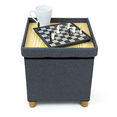 Humble Crew Collapsible Cube Storage Ottoman Foot Stool with Tray
