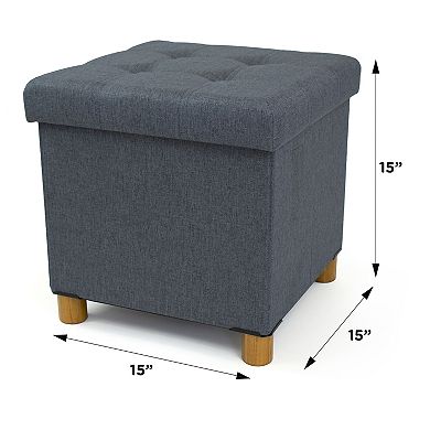 Humble Crew Collapsible Cube Storage Ottoman Foot Stool with Tray