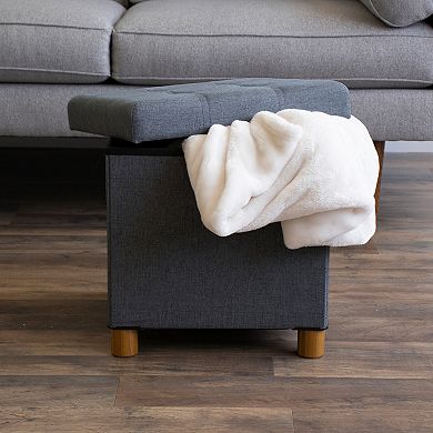 Humble Crew Collapsible Cube Storage Ottoman Foot Stool with Tray